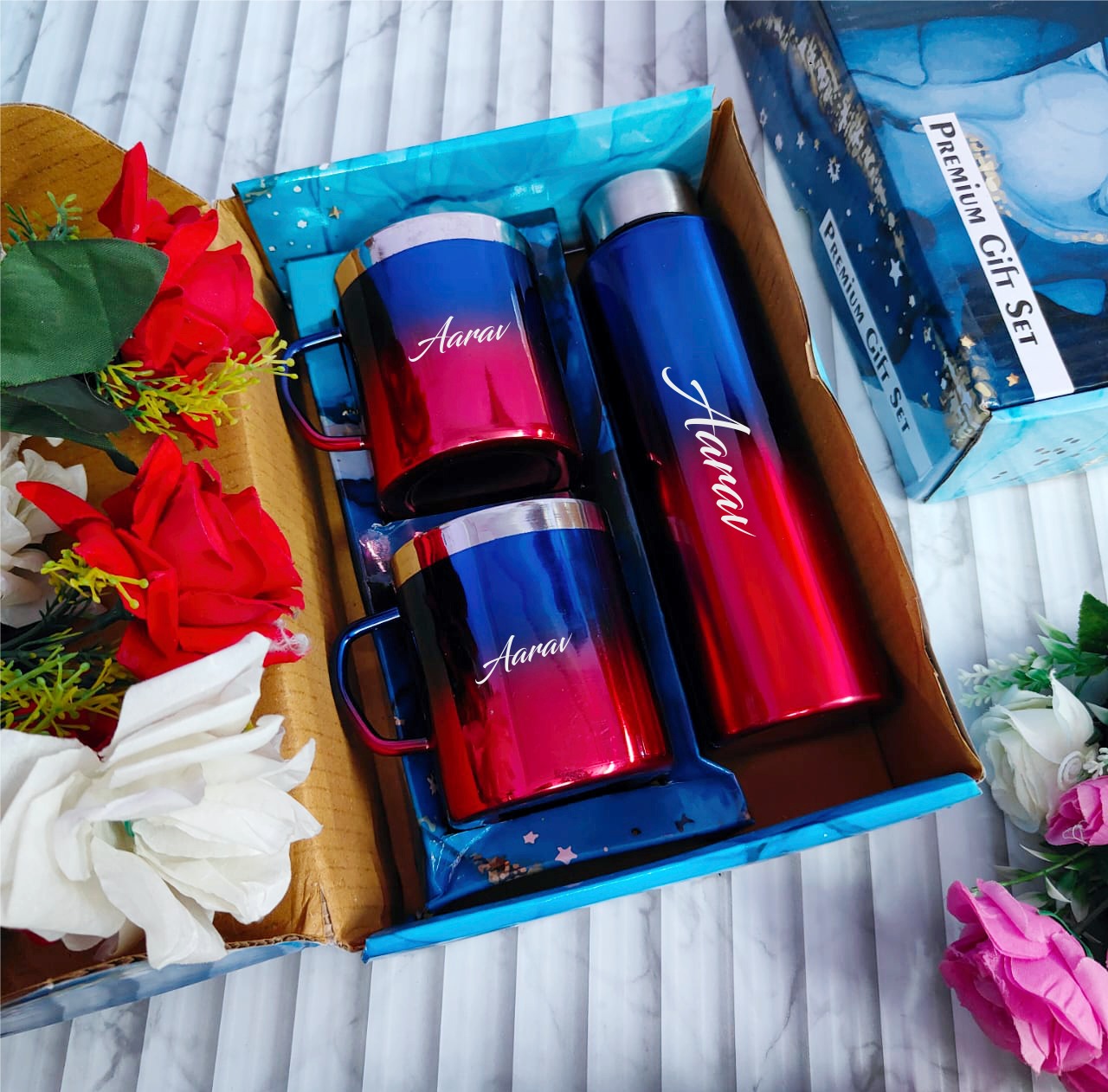 personalised vacuum flask, custom name flask and cup set, personalised gift combo, engraved flask and mug, hot and cold flask gift set, personalised drinkware combo, custom name travel mug set, unique personalised gift, customised thermos flask combo, personalised couple gift set