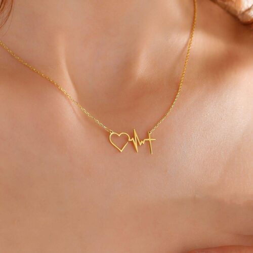 heartbeat necklace, heart chain for women, love pendant necklace, gold plated heartbeat chain, heartbeat jewelry, heartbeat love necklace, trendy necklace for girls, heart pulse necklace, minimal gold necklace, heartbeat chain online