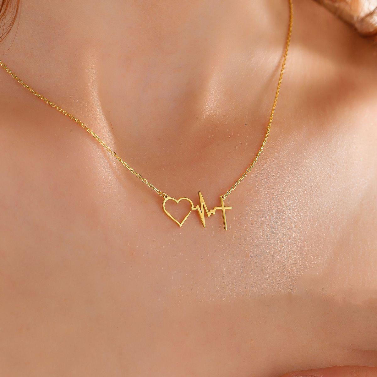 heartbeat necklace, heart chain for women, love pendant necklace, gold plated heartbeat chain, heartbeat jewelry, heartbeat love necklace, trendy necklace for girls, heart pulse necklace, minimal gold necklace, heartbeat chain online