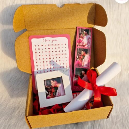 Valentine Mini Hamper, Valentine gift for boyfriend, Valentine gift for girlfriend, mini Valentine gift box, romantic Valentine gift, Valentine surprise box, couple photo gift, personalized Valentine gift, Valentine memory box, cute Valentine gifts, Valentine day special gift, love gift hamper, Valentine couple gift, anniversary gift for couples, romantic gift ideas, Valentine photo hamper, small Valentine gift, Valentine present ideas, handmade Valentine gift, Valentine gifting ideas